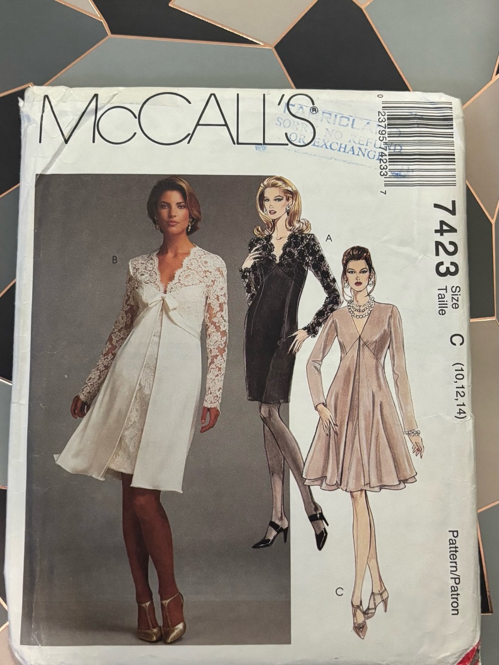 Women's Lace Sleeve A-Line Dress Sewing Pattern DIY - Size 10,12,14 UNCUT